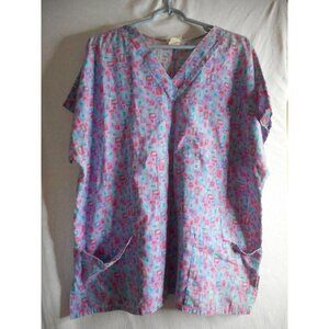 Purple Squares Sz XL Scrub Top  Medical Uniform